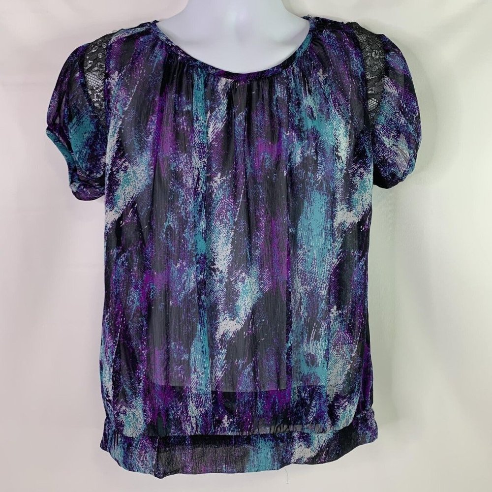 NWT Rock 47 By Wrangler Chiffon Blouse Galaxy Colored Womens Top Size Small